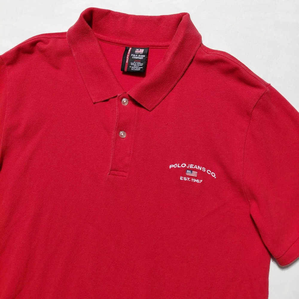 Polo Jeans Co Ralph Lauren Red Short Sleeve Collared Polo‎ Shirt Men's Large